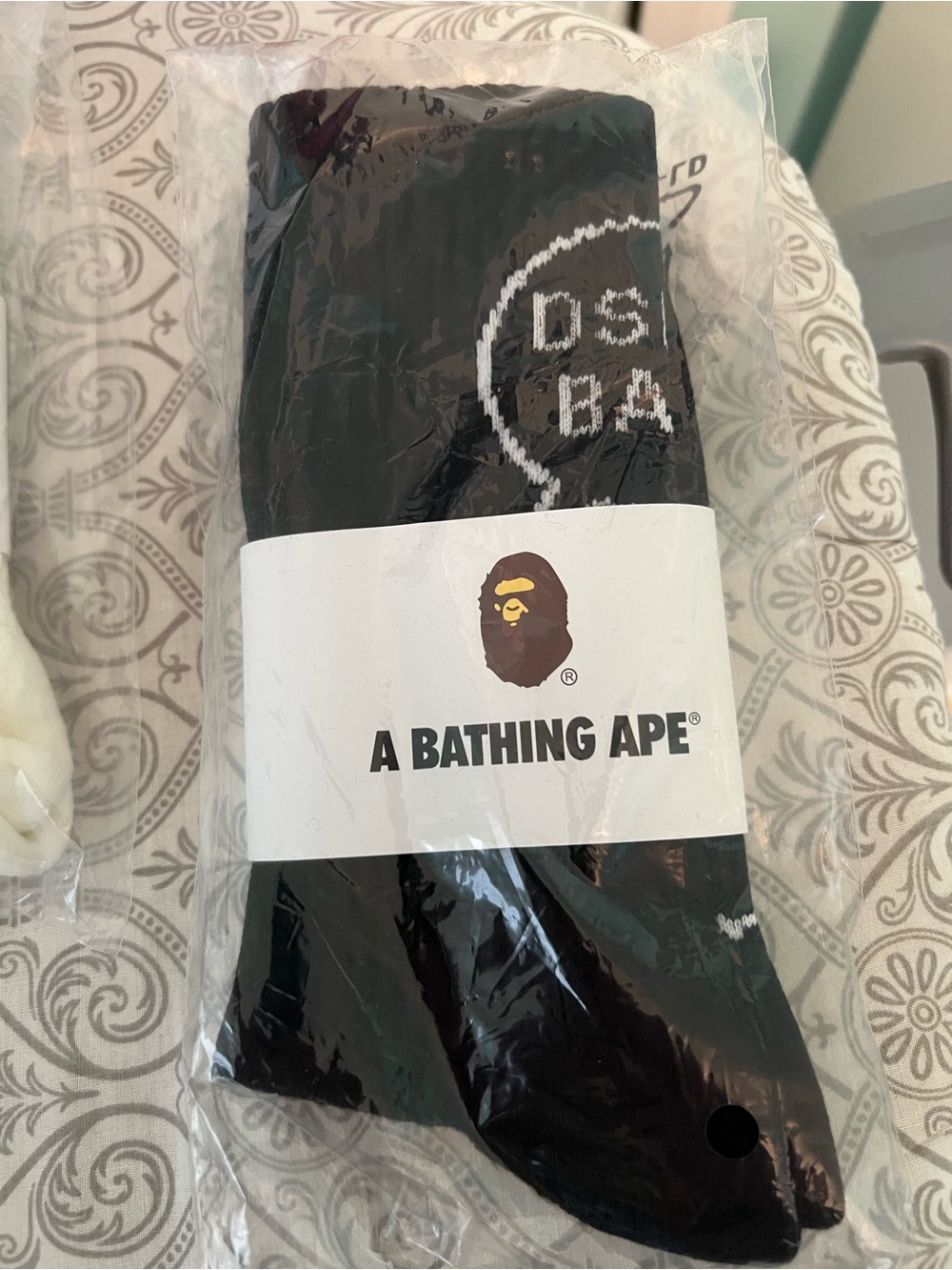 Bape Black Crew Socks with White Logo